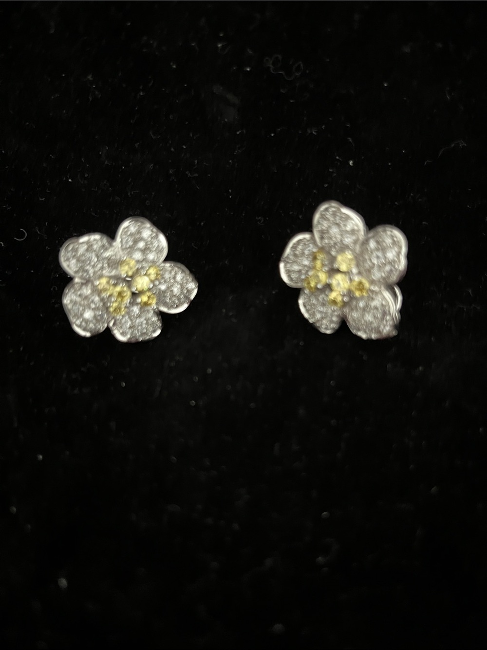 Floral Pavé Stud Earrings in Silver with Gold Accents